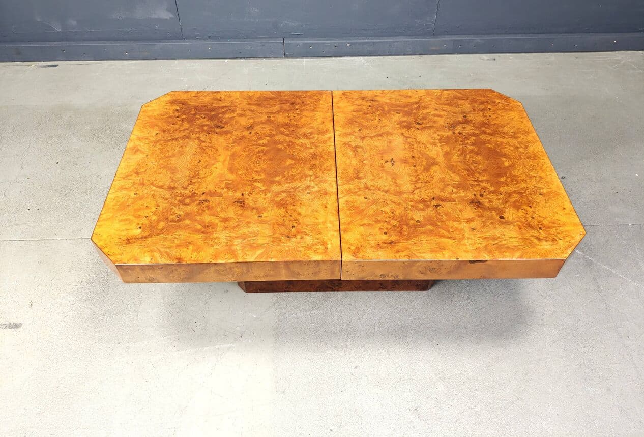 Coffee Table Hollywood Regency, brown burl wood, France, 1970s - 269650
