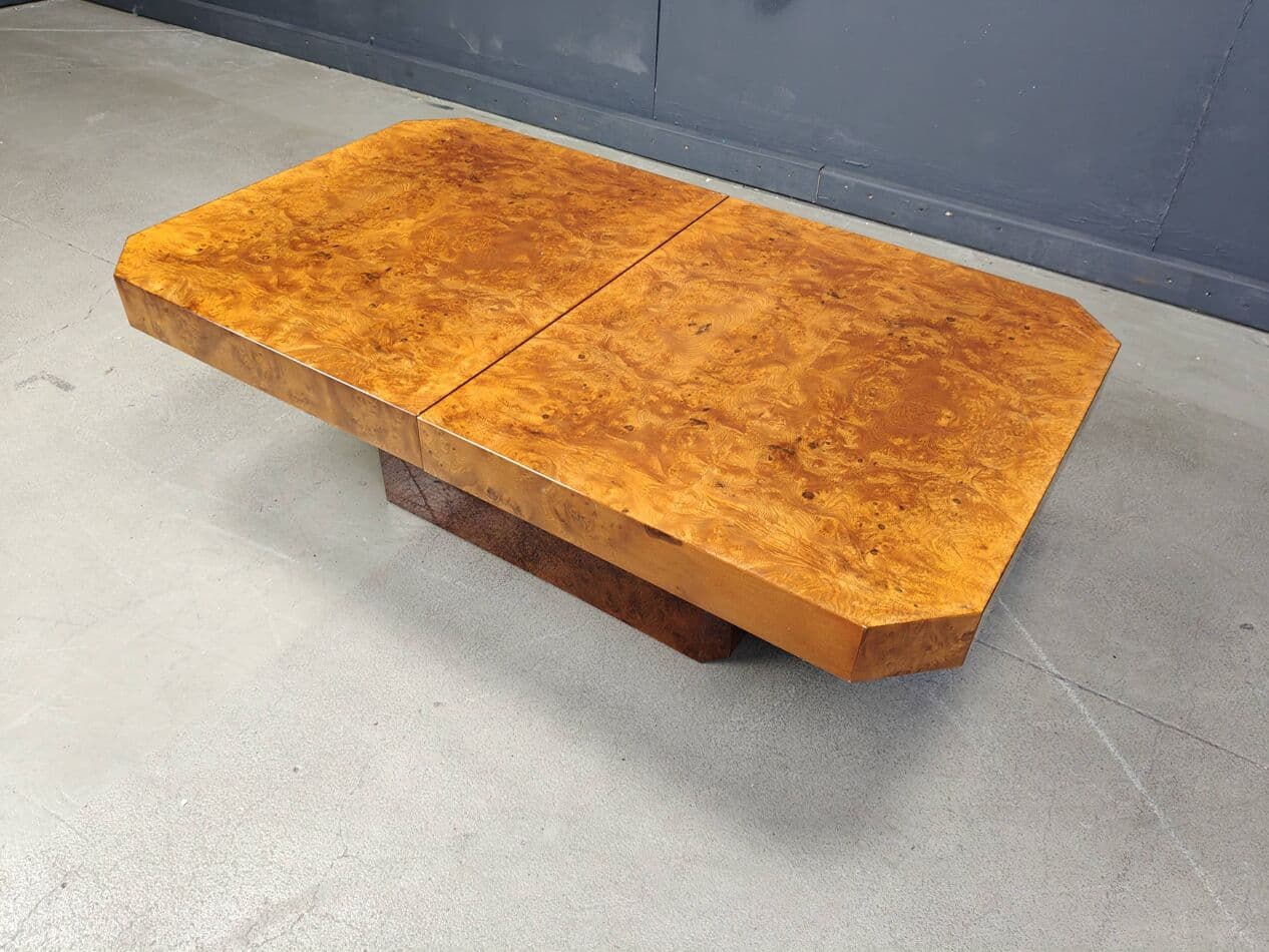 Coffee Table Hollywood Regency, brown burl wood, France, 1970s - 269657