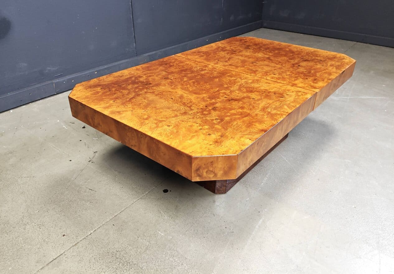 Coffee Table Hollywood Regency, brown burl wood, France, 1970s - 269656