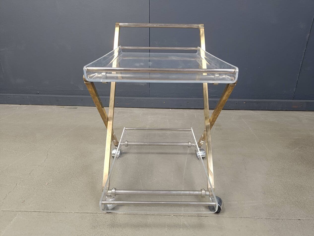 Bar cart, clear lucite, gold brass, France, 1970s - 269642