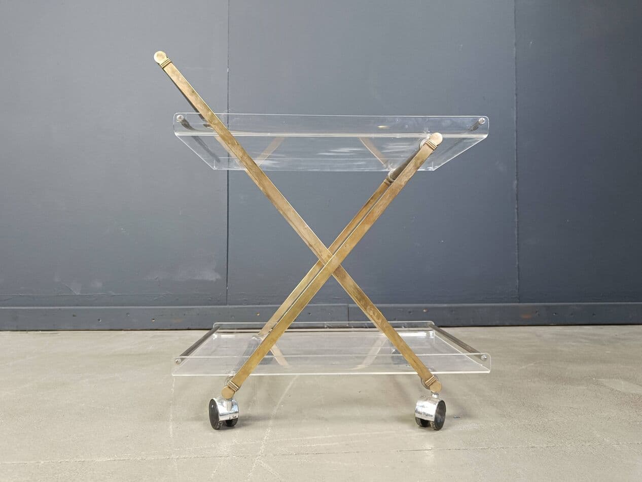Bar cart, clear lucite, gold brass, France, 1970s - 269646