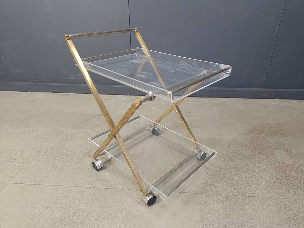 Bar cart, clear lucite, gold brass, France, 1970s - 269645