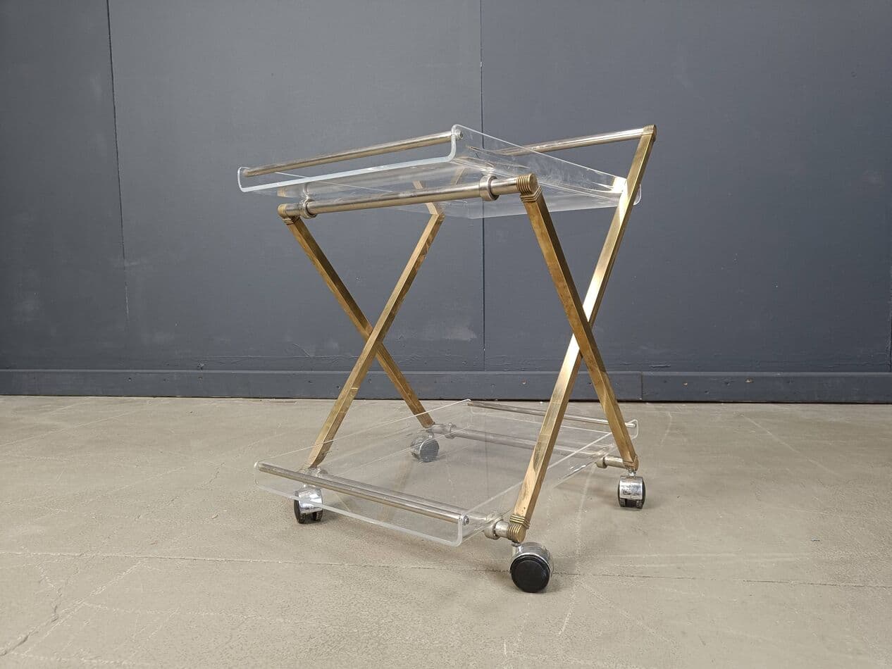 Bar cart, clear lucite, gold brass, France, 1970s - 269640