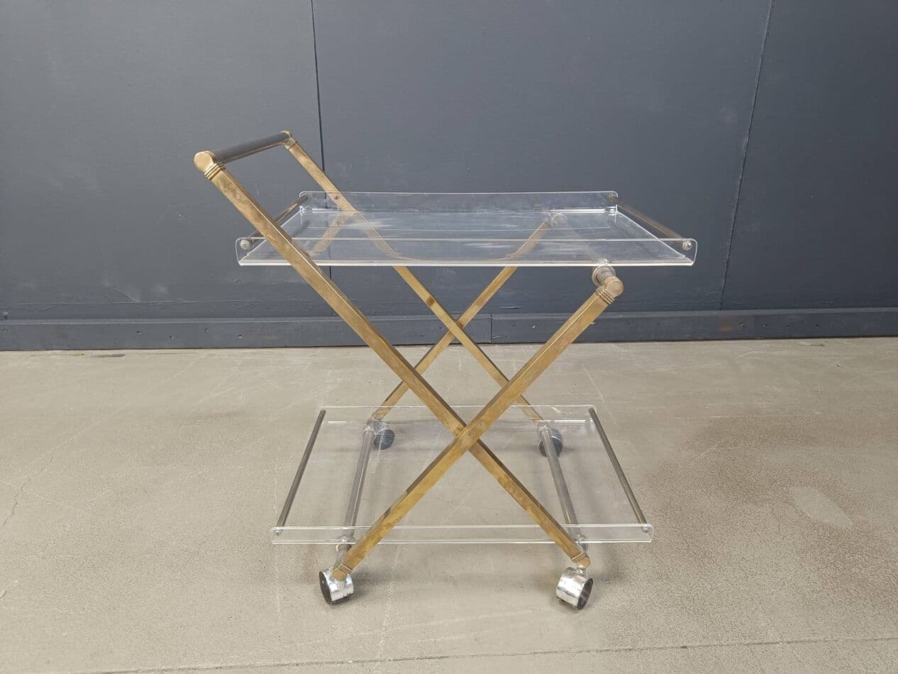 Bar cart, clear lucite, gold brass, France, 1970s - 269638