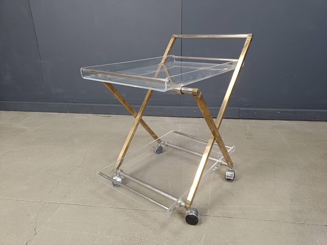 Bar cart, clear lucite, gold brass, France, 1970s - 269641