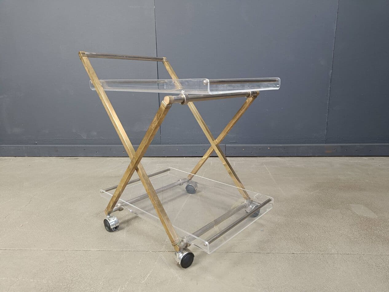 Bar cart, clear lucite, gold brass, France, 1970s - 269644