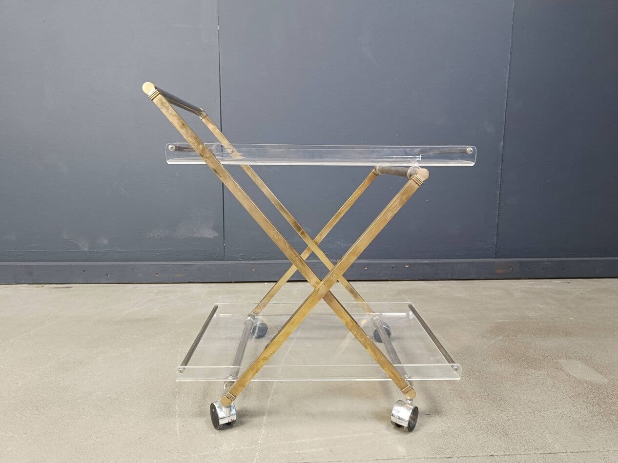 Bar cart, clear lucite, gold brass, France, 1970s - 269647