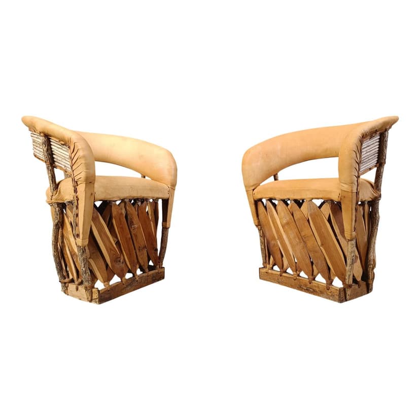 Set of Six Dining Chairs Equipale, beige genuine leather, wood, Mexico, 1970s