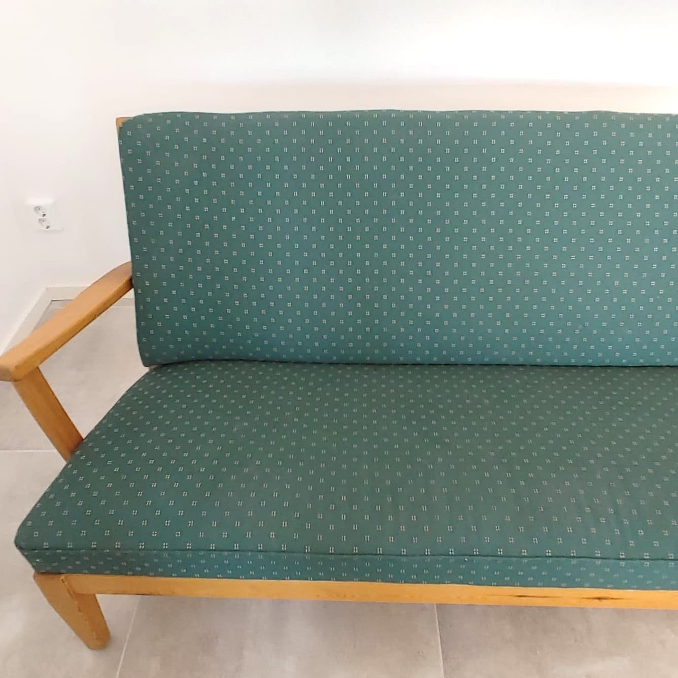 Sofa Stugan, turquoise, beech, by C. Malmsten, OH Sjögren, Sweden, 1960s. - 79294