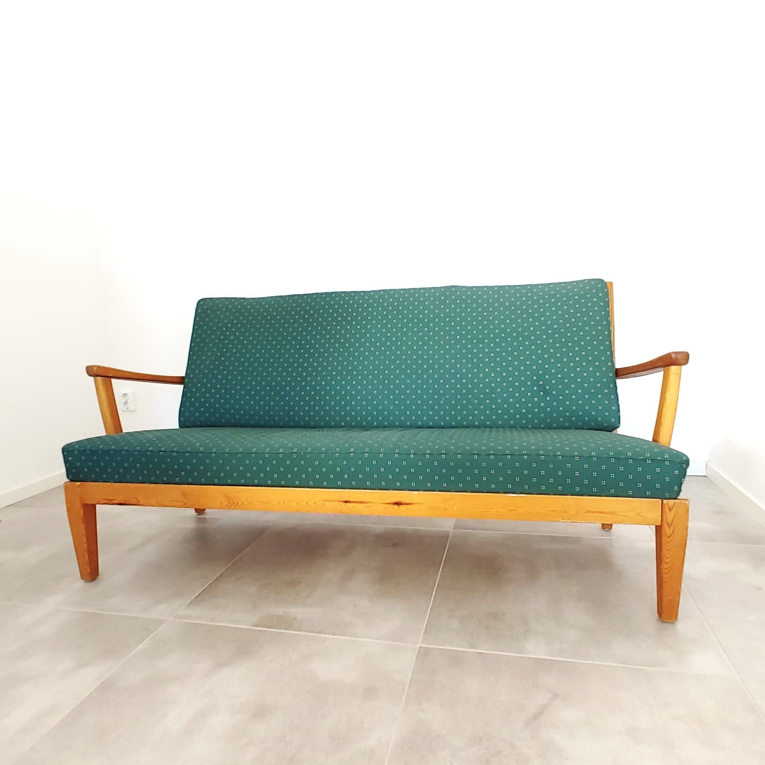Sofa Stugan, turquoise, beech, by C. Malmsten, OH Sjögren, Sweden, 1960s. - 79291
