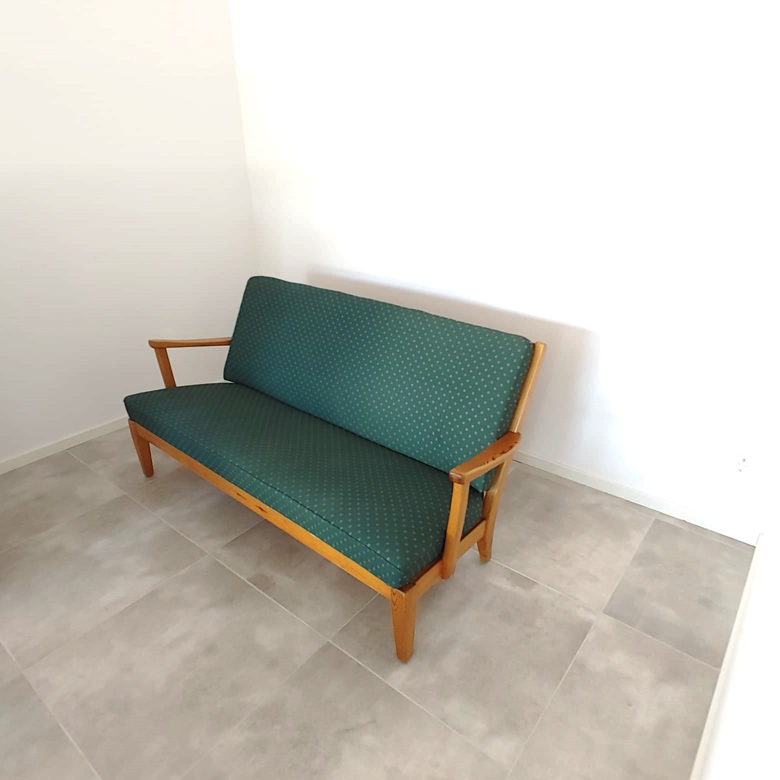 Sofa Stugan, turquoise, beech, by C. Malmsten, OH Sjögren, Sweden, 1960s. - 79297