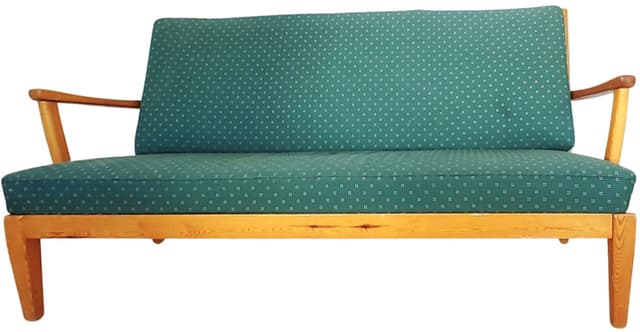 Sofa Stugan, turquoise, beech, by C. Malmsten, OH Sjögren, Sweden, 1960s. - DIMENSION