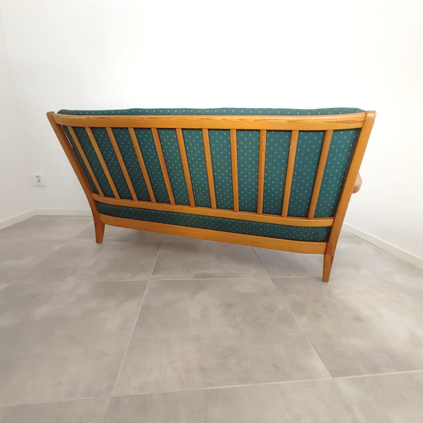 Sofa Stugan, turquoise, beech, by C. Malmsten, OH Sjögren, Sweden, 1960s. - 79292