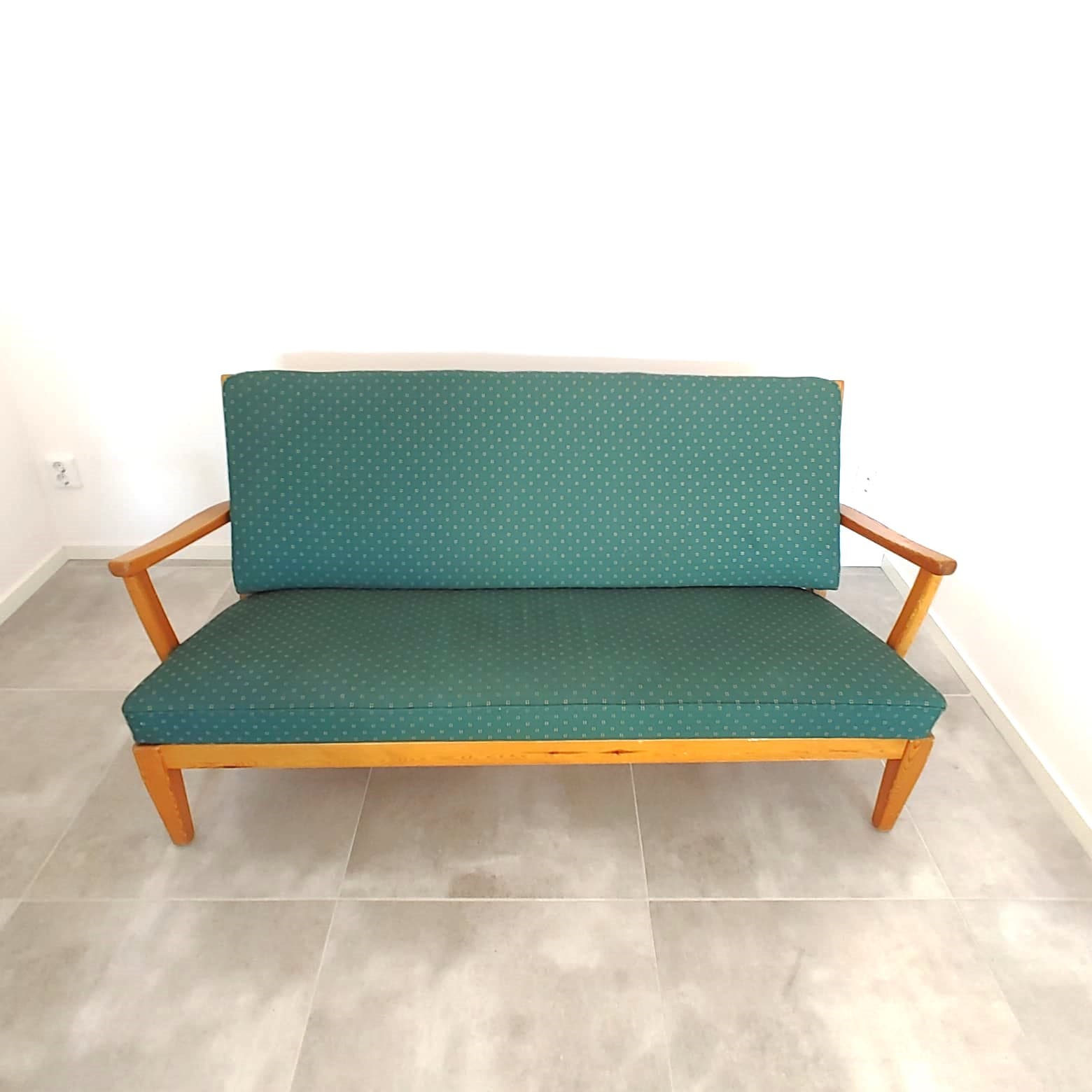 Sofa Stugan, turquoise, beech, by C. Malmsten, OH Sjögren, Sweden, 1960s. - 79300