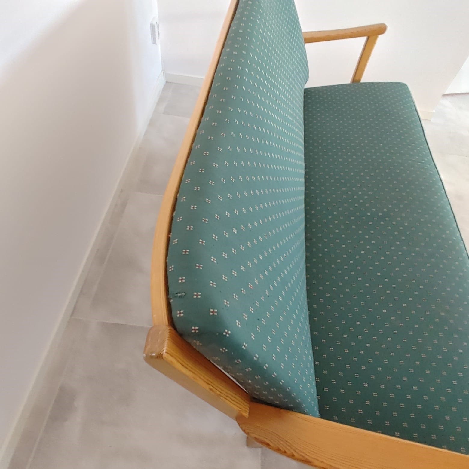 Sofa Stugan, turquoise, beech, by C. Malmsten, OH Sjögren, Sweden, 1960s. - 79298