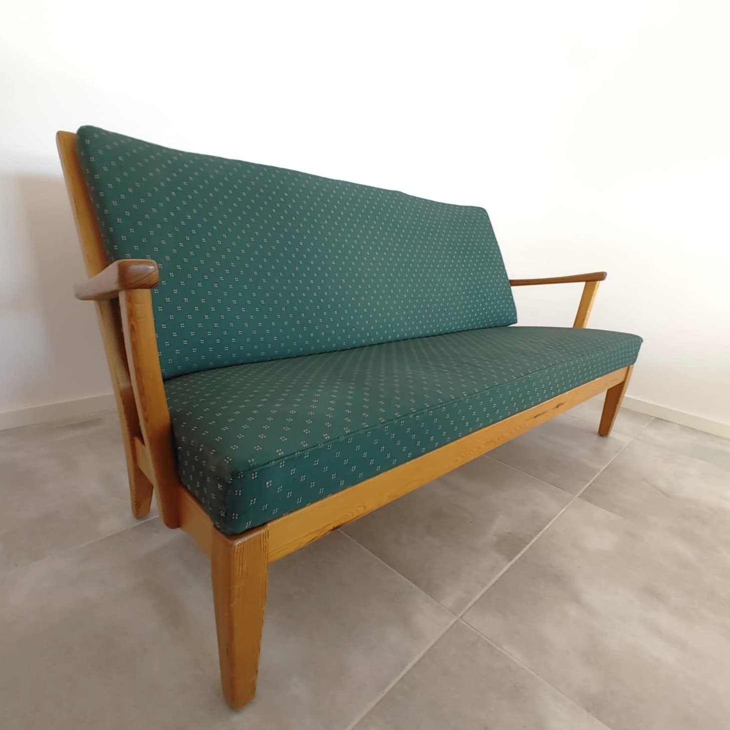 Sofa Stugan, turquoise, beech, by C. Malmsten, OH Sjögren, Sweden, 1960s. - 79290