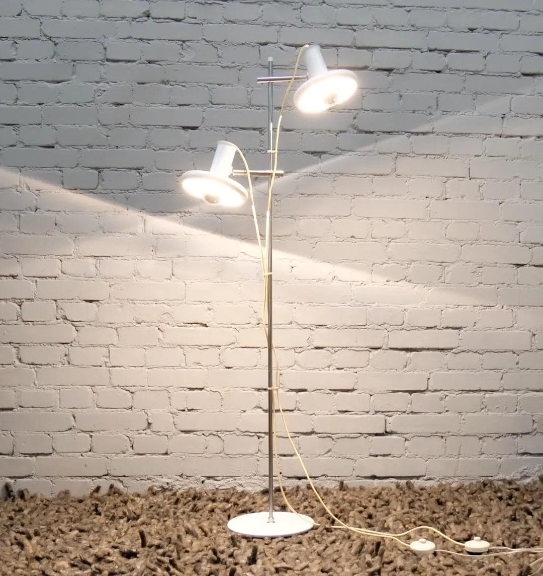 Floor lamp Optima, white, chrome steel, by H. Due, Fog & Mørup, Denmark, 1970s. - 19432