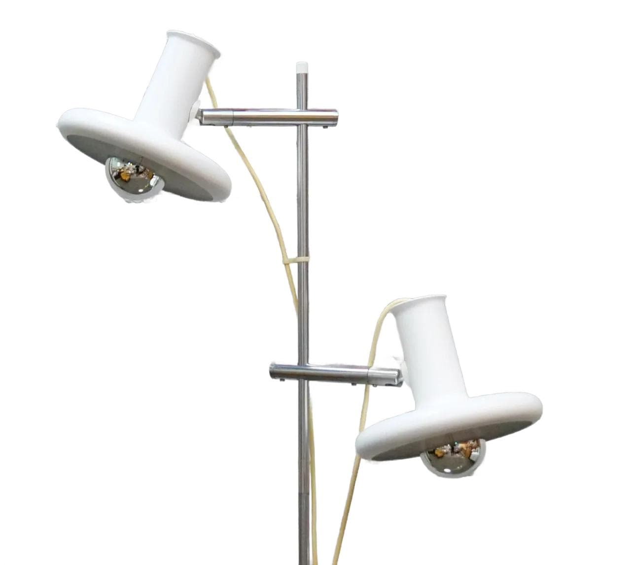 Floor lamp Optima, white, chrome steel, by H. Due, Fog & Mørup, Denmark, 1970s.
