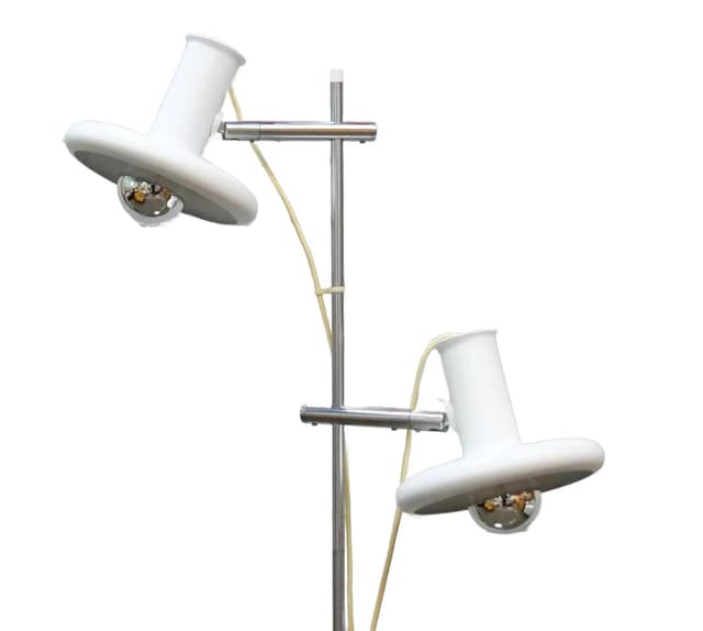 Floor lamp Optima, white, chrome steel, by H. Due, Fog & Mørup, Denmark, 1970s. - DIMENSION
