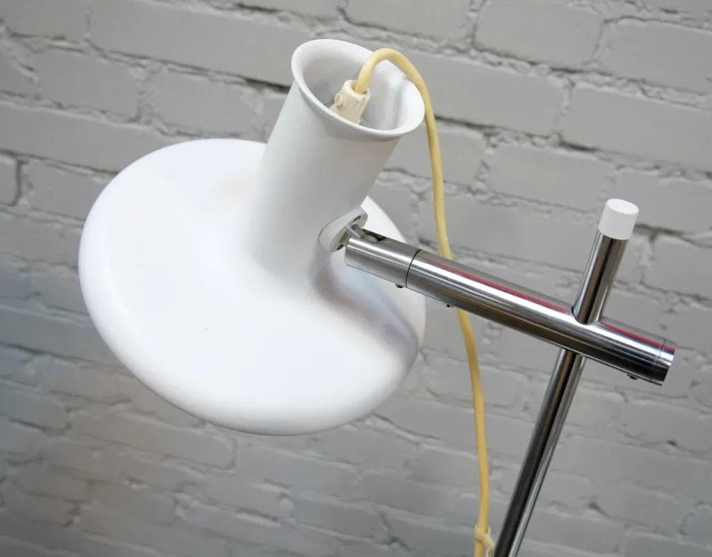 Floor lamp Optima, white, chrome steel, by H. Due, Fog & Mørup, Denmark, 1970s. - 19426