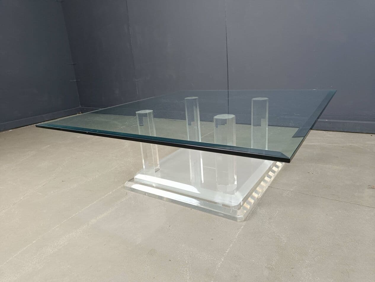 Coffee table, transparent glass, lucite, Belgium, 1970s. - 273962