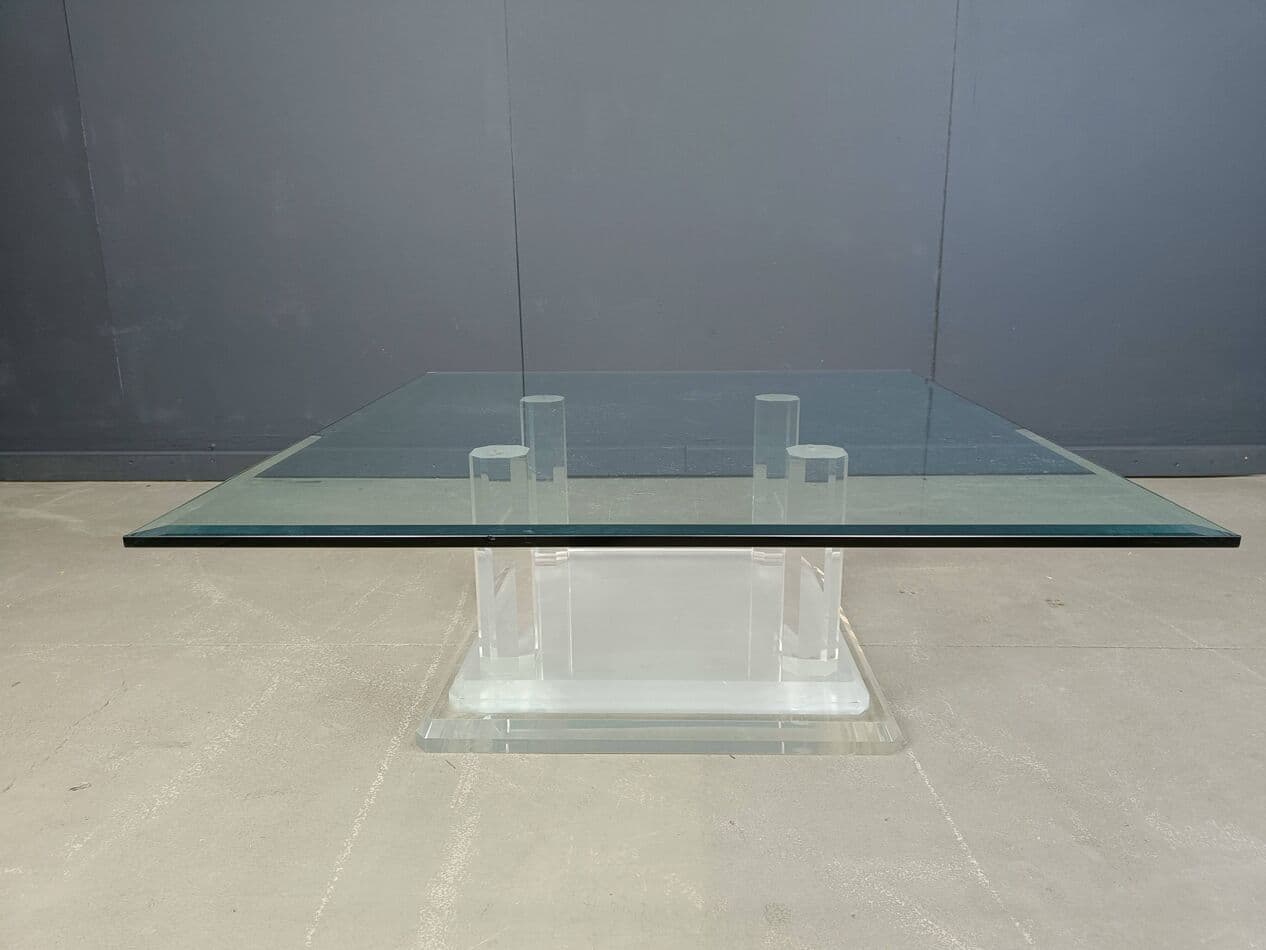 Coffee table, transparent glass, lucite, Belgium, 1970s. - 273969