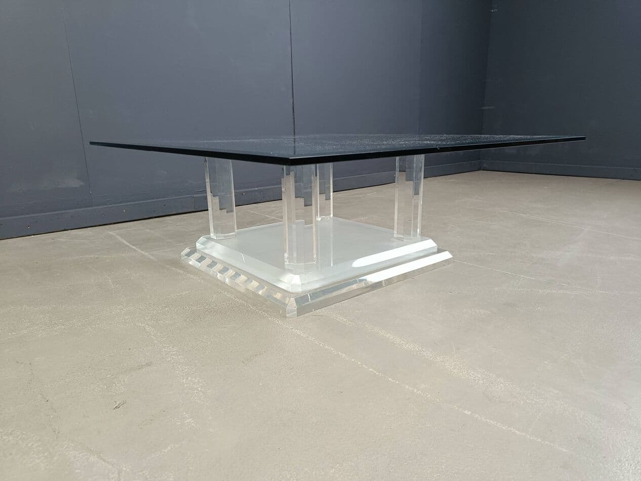 Coffee table, transparent glass, lucite, Belgium, 1970s. - 273966