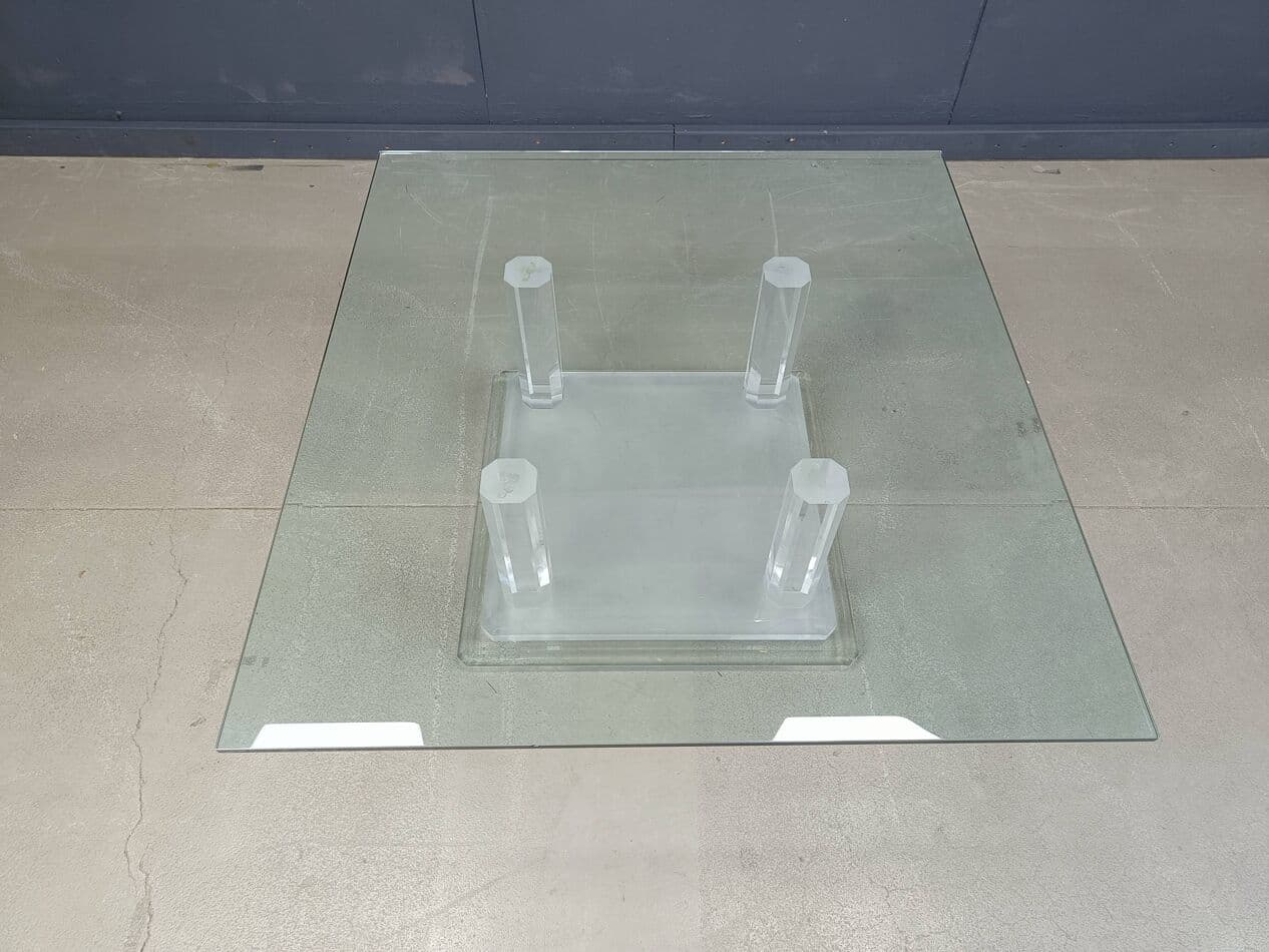 Coffee table, transparent glass, lucite, Belgium, 1970s. - 273971
