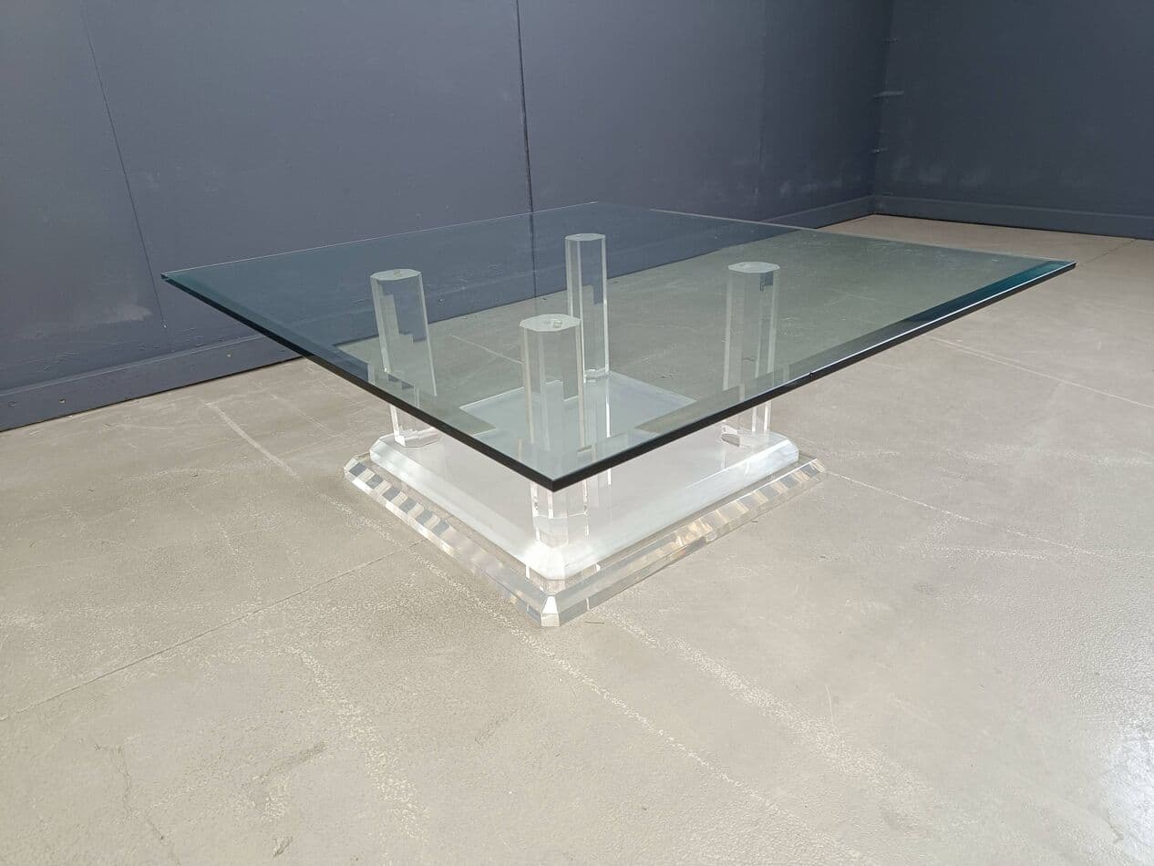 Coffee table, transparent glass, lucite, Belgium, 1970s. - 273967