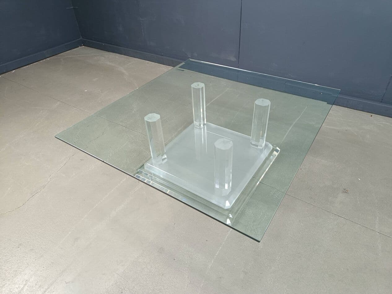 Coffee table, transparent glass, lucite, Belgium, 1970s. - 273964