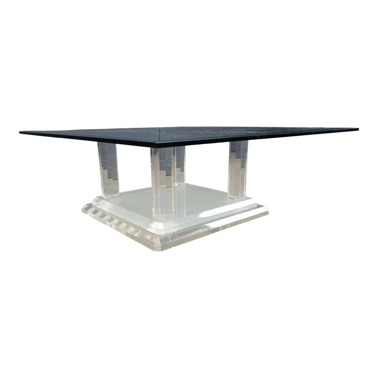 Coffee table, transparent glass, lucite, Belgium, 1970s.