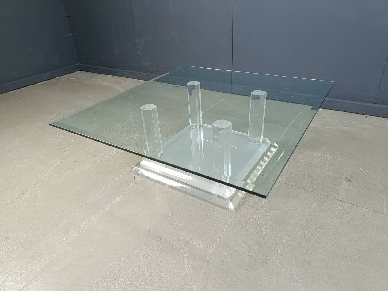 Coffee table, transparent glass, lucite, Belgium, 1970s. - 273963