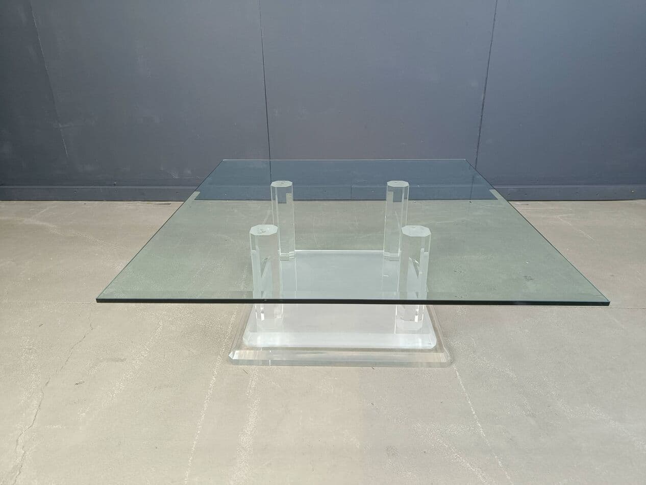 Coffee table, transparent glass, lucite, Belgium, 1970s. - 273970