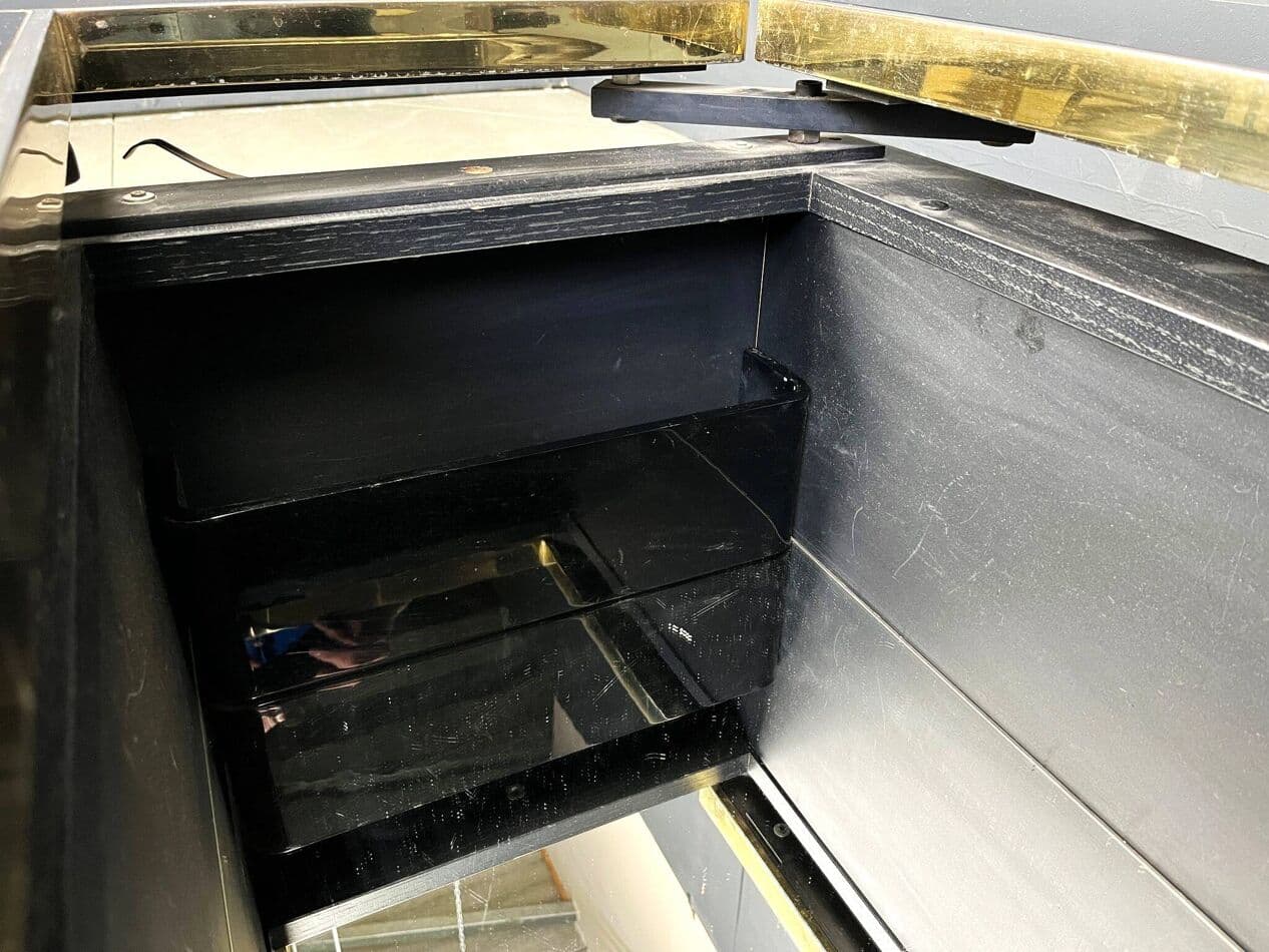 Coffee Table with Bar, black wood, brass, Belgium, 1970s. - 273933