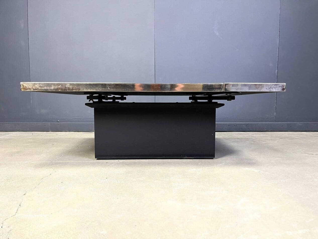 Coffee Table with Bar, black wood, brass, Belgium, 1970s. - 273929