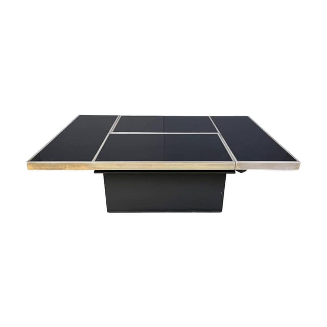 Coffee Table with Bar, black wood, brass, Belgium, 1970s. - DIMENSION