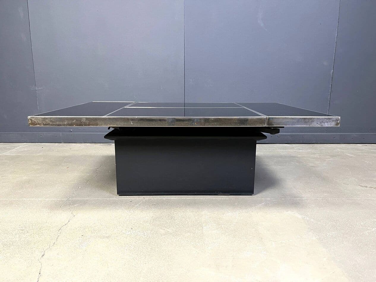 Coffee Table with Bar, black wood, brass, Belgium, 1970s. - 273923