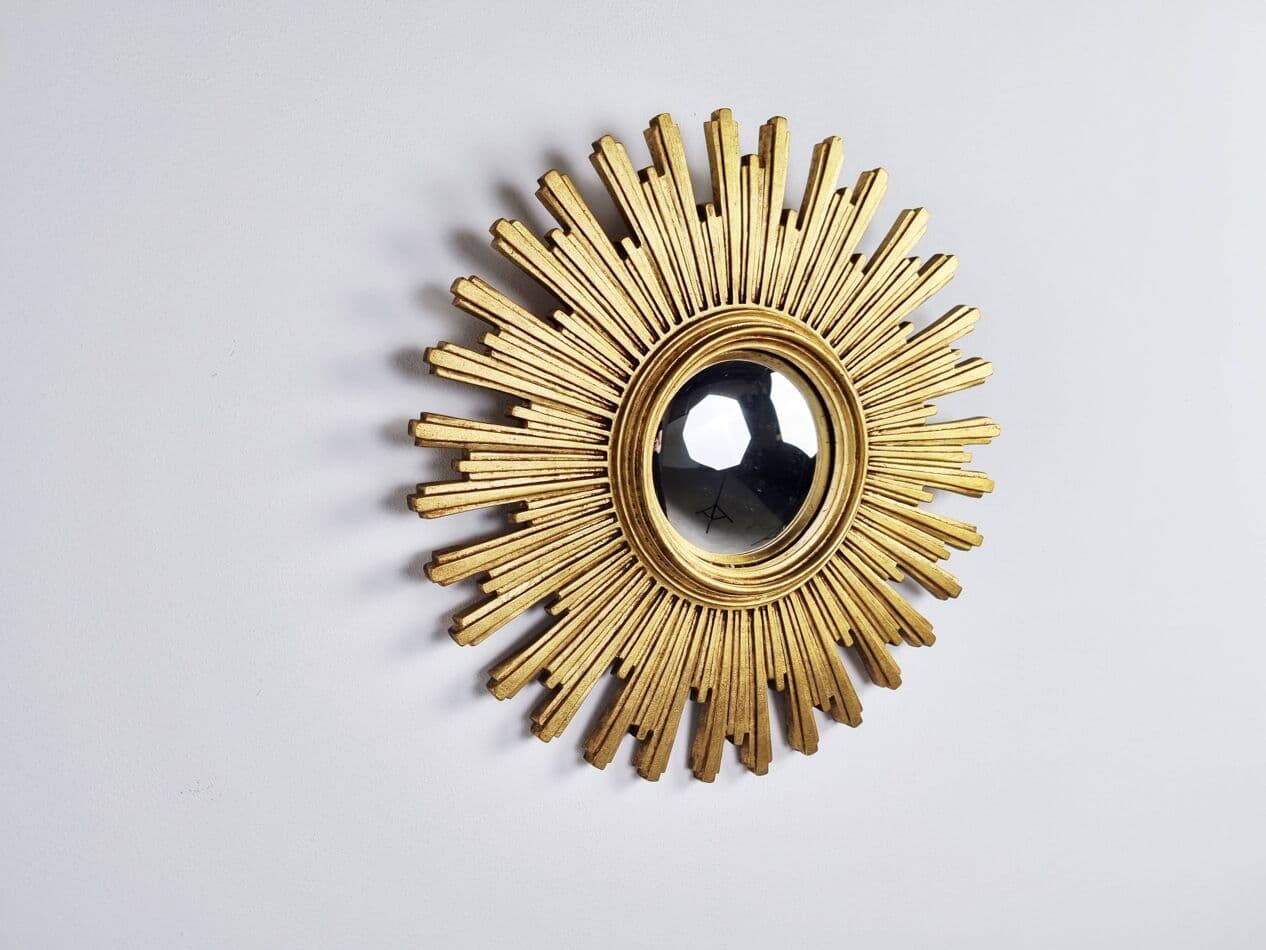 Sunburst mirror Ø55 cm, gold, glass, Belgium, 1970s. - 269593