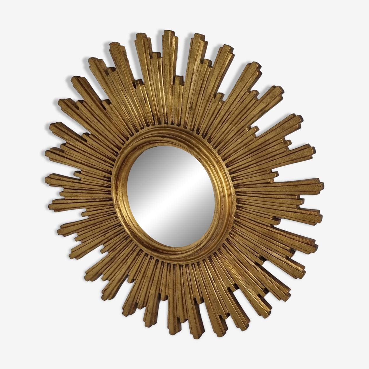 Sunburst mirror Ø55 cm, gold, glass, Belgium, 1970s. - 269595