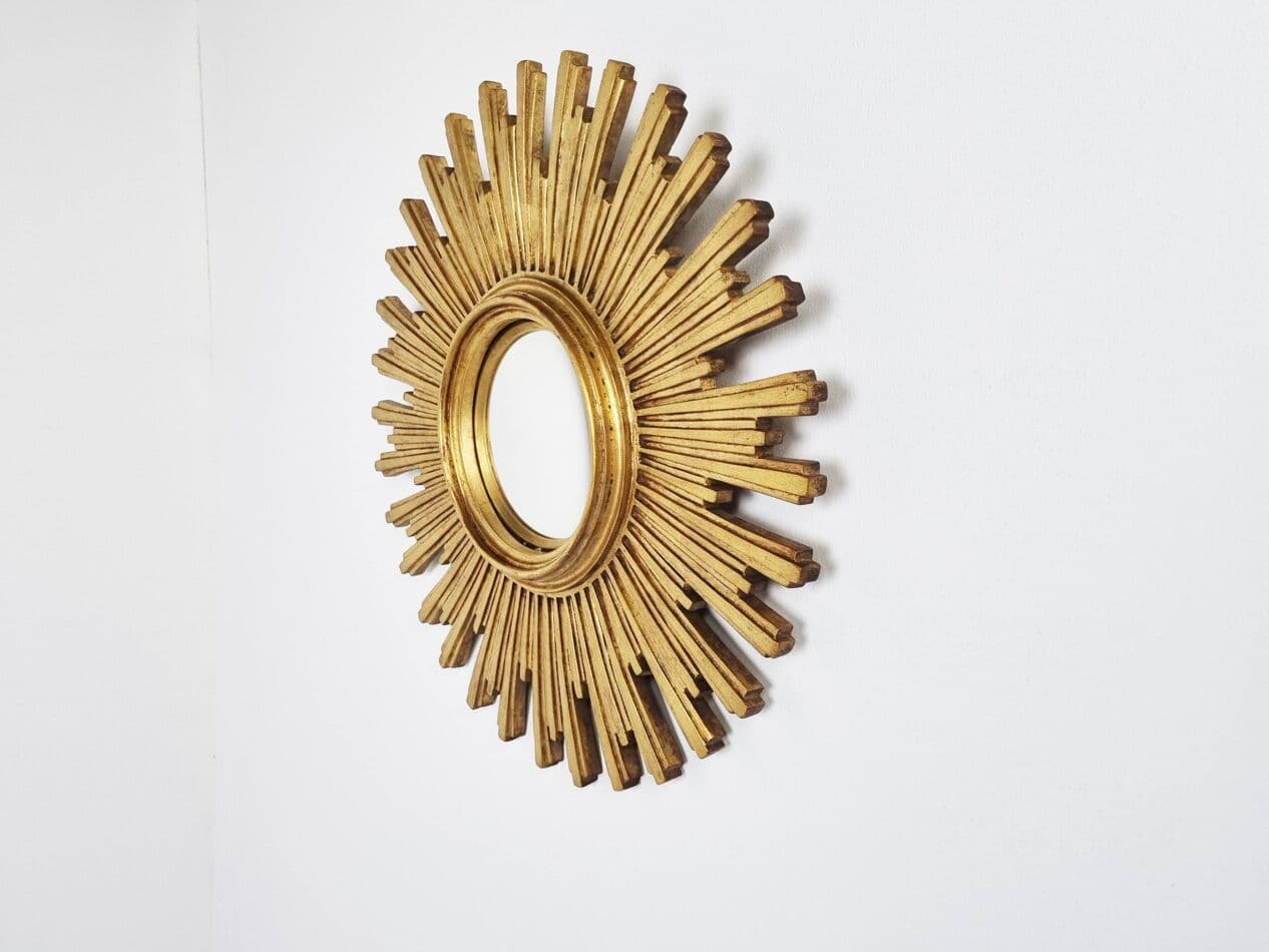 Sunburst mirror Ø55 cm, gold, glass, Belgium, 1970s. - 269588