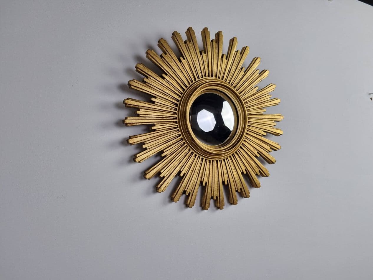 Sunburst mirror Ø55 cm, gold, glass, Belgium, 1970s. - 269592