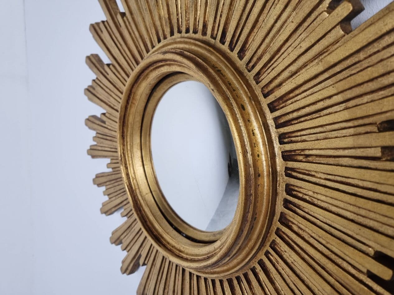 Sunburst mirror Ø55 cm, gold, glass, Belgium, 1970s. - 269590