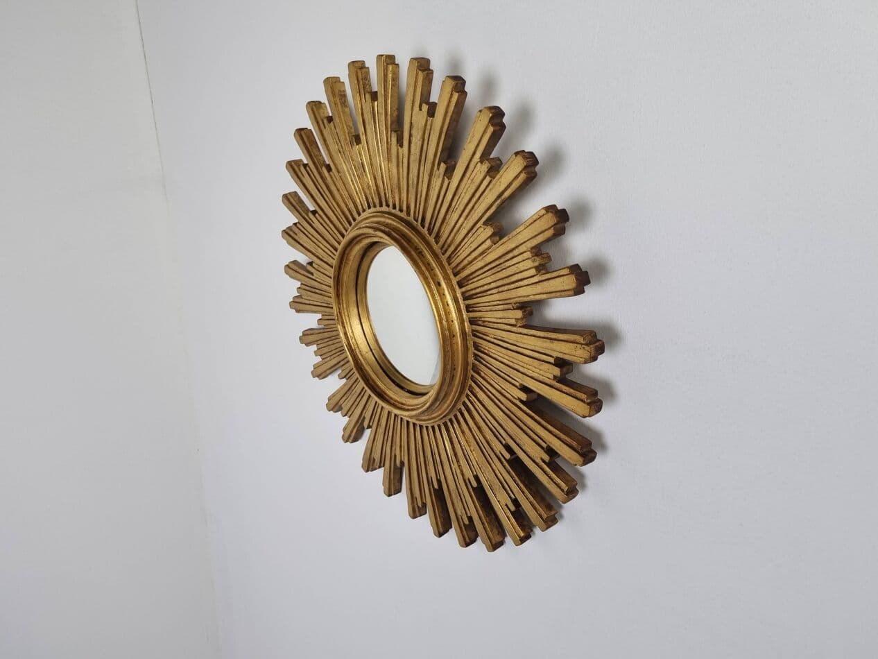 Sunburst mirror Ø55 cm, gold, glass, Belgium, 1970s. - 269589