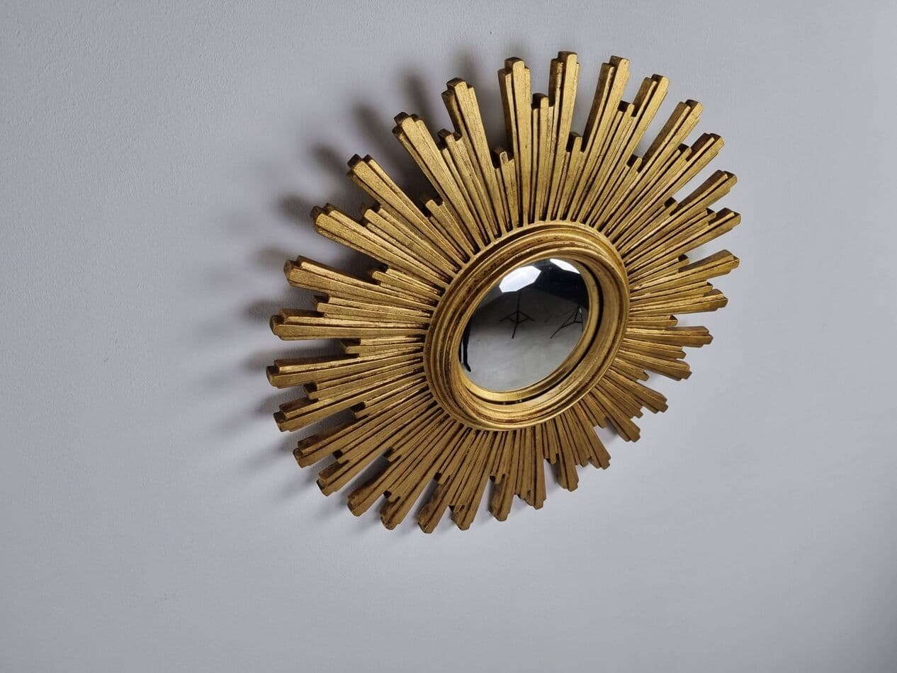 Sunburst mirror Ø55 cm, gold, glass, Belgium, 1970s. - 269591