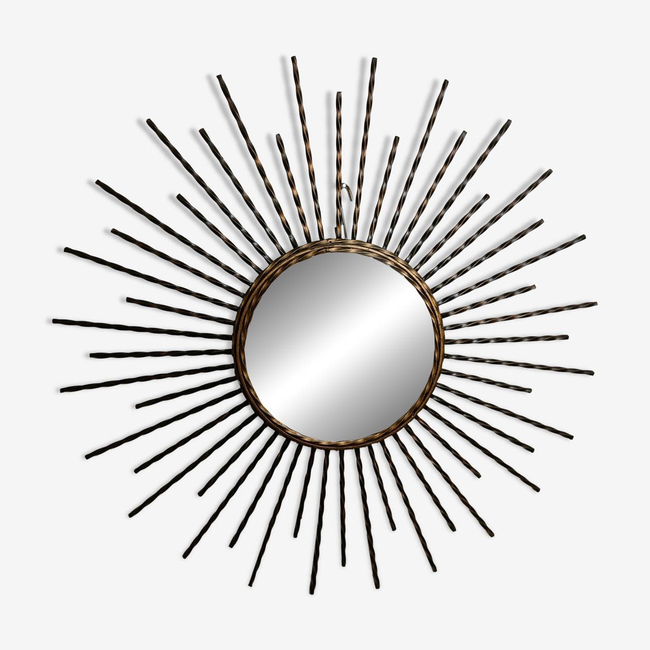 Sunburst mirror, gold metal, glass, France, 1970s. - 269578