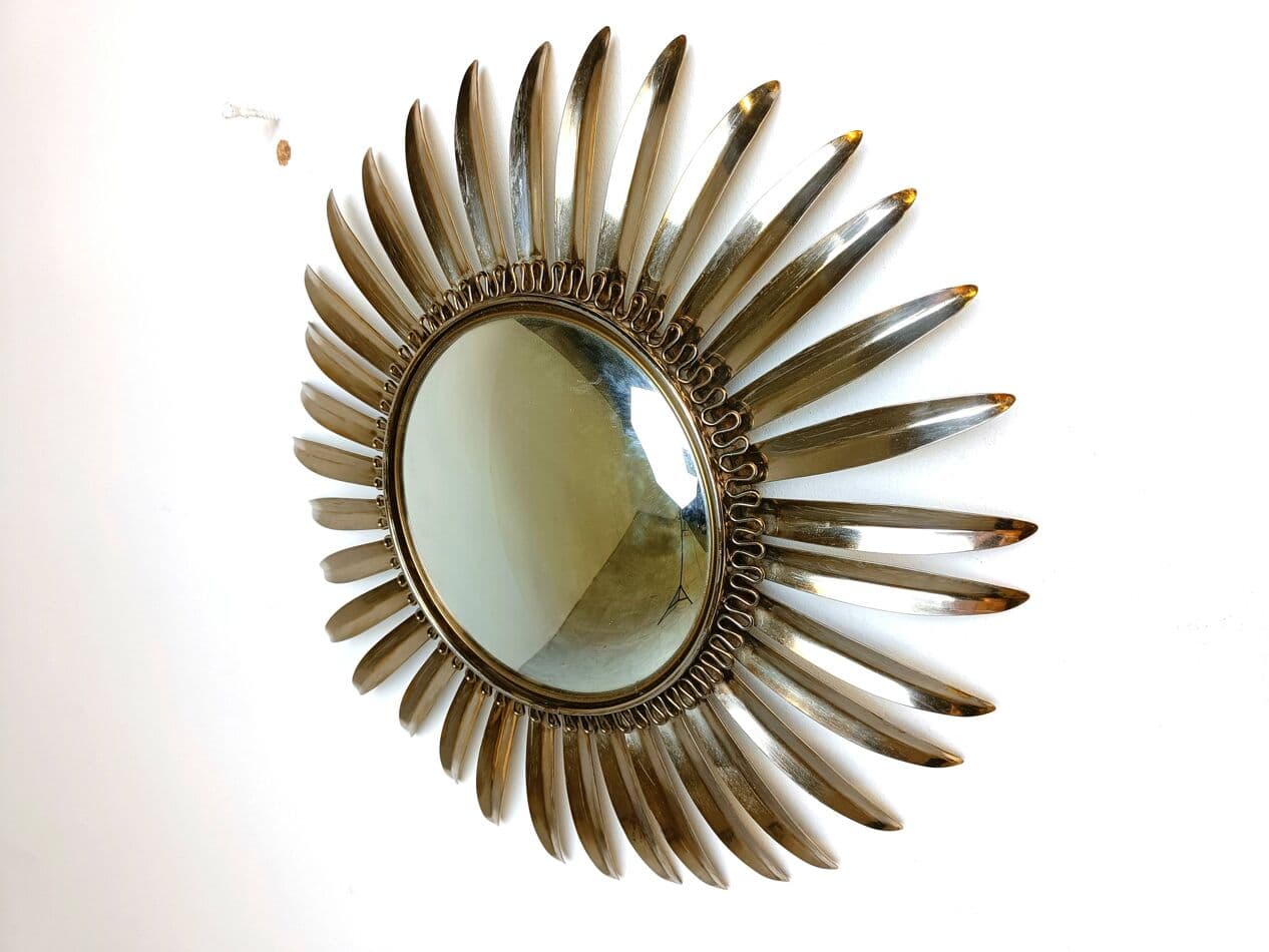 Sunburst mirror, gold brass, France, 1970s. - 269574