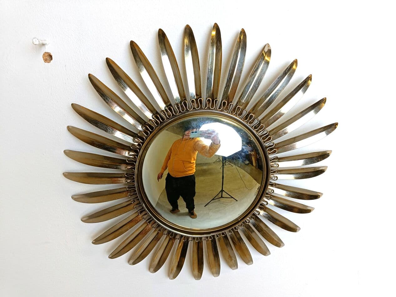 Sunburst mirror, gold brass, France, 1970s. - 269570