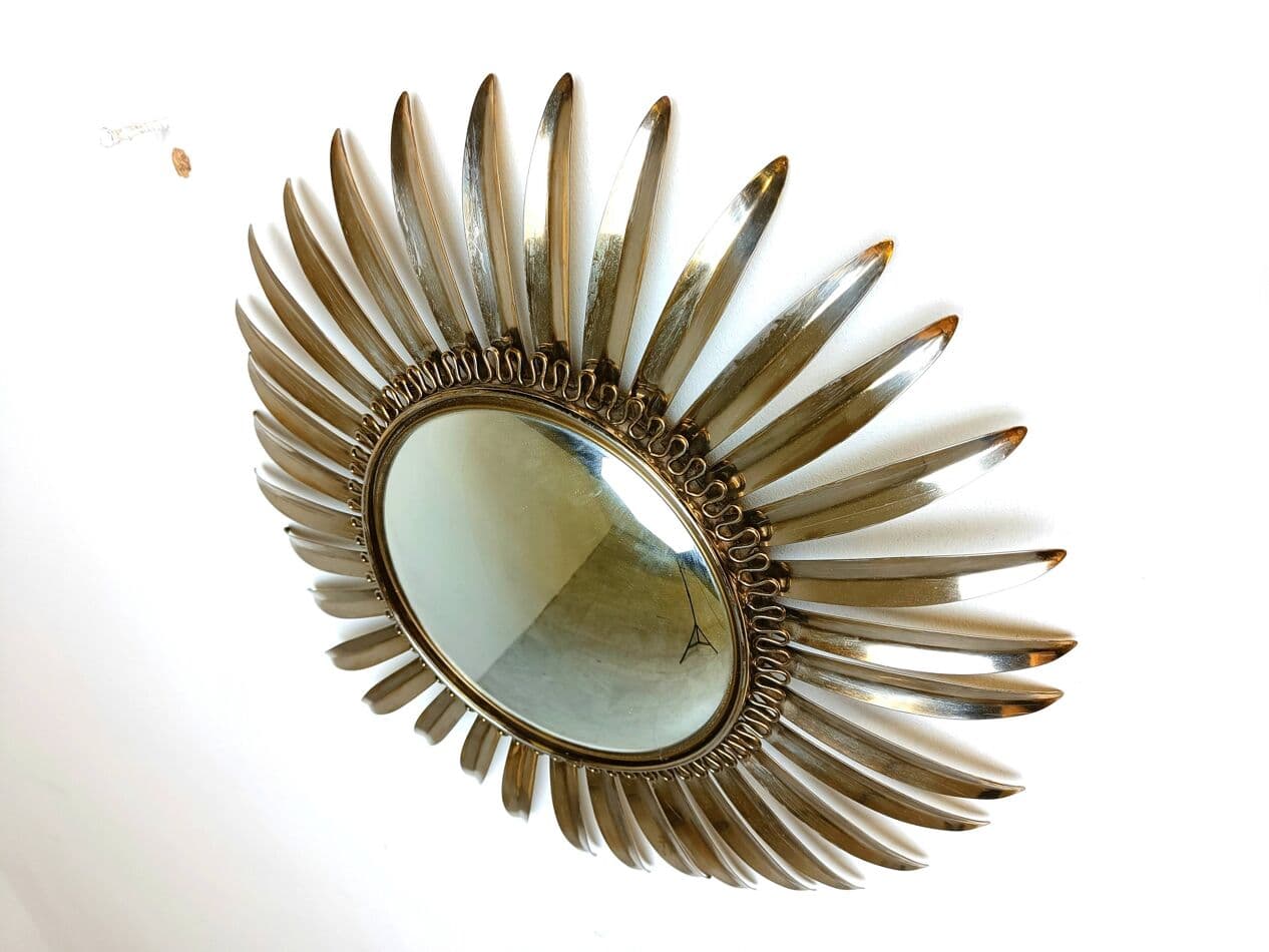 Sunburst mirror, gold brass, France, 1970s. - 269573