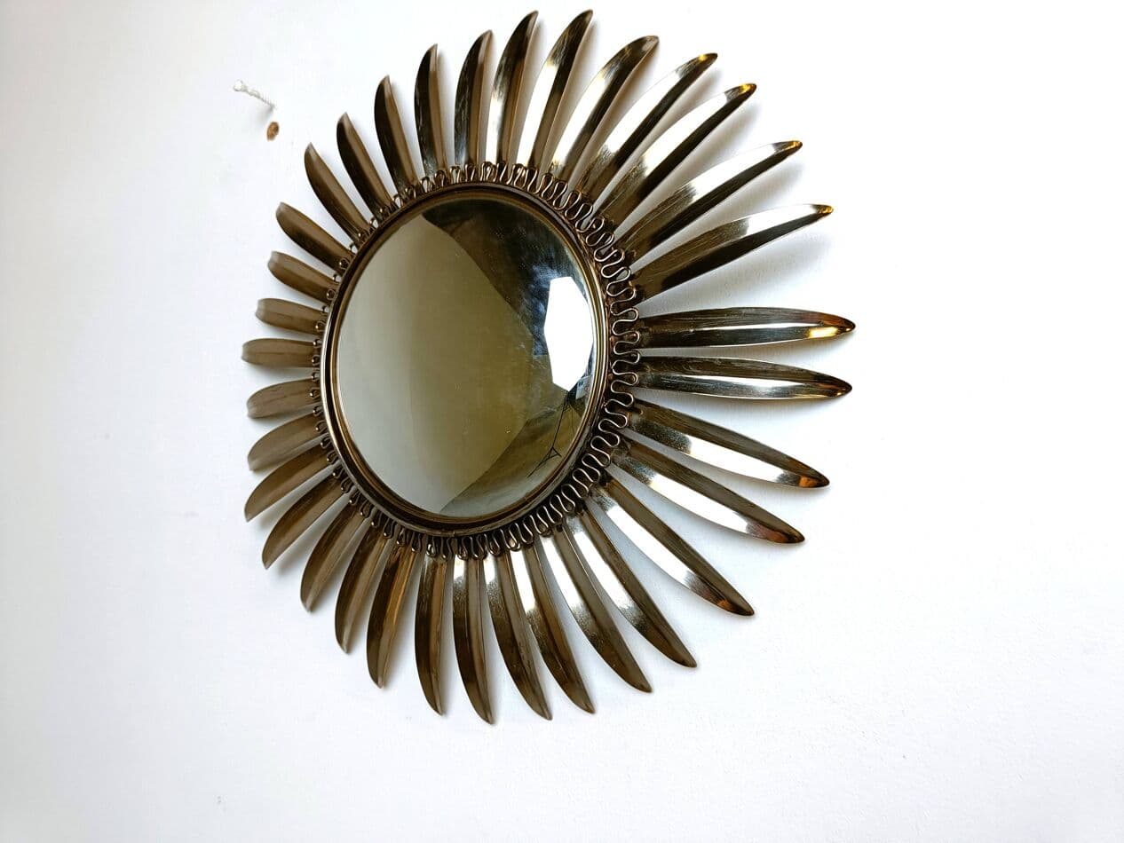 Sunburst mirror, gold brass, France, 1970s. - 269564