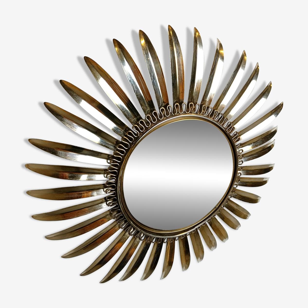 Sunburst mirror, gold brass, France, 1970s. - 269566